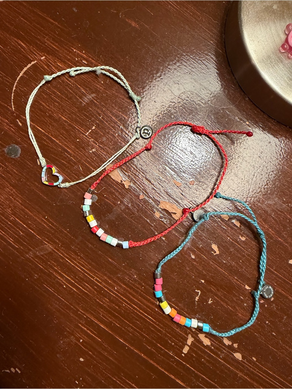 Pura Vida Multicolor Bead & Heart Friendship Bracelet Set - Red, Blue, Cream